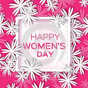 Abstract white Floral Greeting card - International Happy Women's Day - 8 March holiday