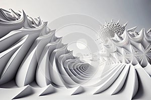 abstract white futuristic background with fractal horizon