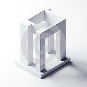 Abstract White Geometric Structure with Intersecting Planes and Shadows on White Background