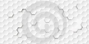 Abstract white geometric vector background, hexagon shapes with gray gradient