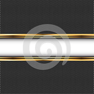 Abstract white gold banner on dark gray circle mesh design luxury background vector