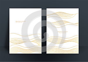 Abstract white and gold cover design template background. Gold abstract shapes pattern in premium gold color. Luxury golden stripe