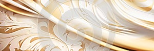 Abstract white and gold silk fabric texture background. Elegant luxury satin cloth with wave. Prestigious, award