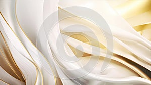 Abstract white and gold silk fabric texture background. Elegant luxury satin cloth with wave. Prestigious, award