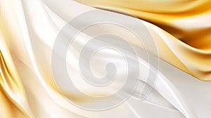 Abstract white and gold silk fabric texture background. Elegant luxury satin cloth with wave. Prestigious, award