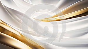 Abstract white and gold silk fabric texture background. Elegant luxury satin cloth with wave. Prestigious, award