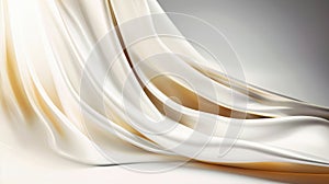 Abstract white and gold silk fabric texture background. Elegant luxury satin cloth with wave. Prestigious, award