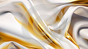 Abstract white and gold silk fabric texture background. Elegant luxury satin cloth with wave. Prestigious, award