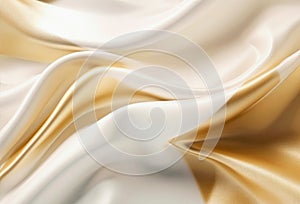 Abstract white and gold silk fabric texture background. Elegant luxury satin cloth with wave. Prestigious, award