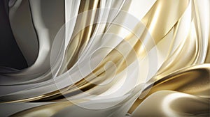 Abstract white and gold silk fabric texture background. Elegant luxury satin cloth with wave. Prestigious, award