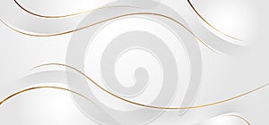 Abstract white and gray dynamic waves background with gold line curve luxury style