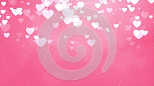 Abstract White hearts particle fade bokeh sparkle Confetti on Pink screen background.