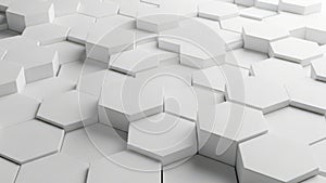 Abstract white hexagonal geometric pattern with depth and shadow play