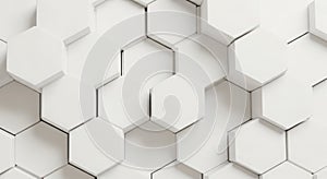 Abstract white hexagonal grid pattern with subtle depth and shadow effects in a clean design