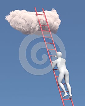 Abstract white man climbs to the cloud