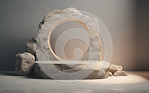 Abstract white mockup 3D with stone cylinder pedestal podium. Minimal scene for product display presentation geometric platform