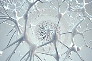 Abstract white neurons pattern, white theme, solid white background. Big data, cryptography programming. Neural network