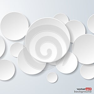 Abstract white paper circles on light blue background