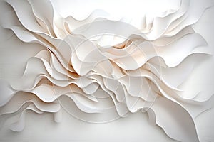 Abstract white paper waves creating dynamic texture on a soft background for modern design