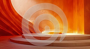 Abstract White Platform Display in Front of a Wavy Yellow Wall