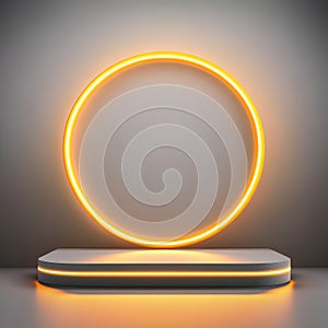 Abstract White Podium with Glowing Orange Circle.
