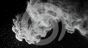 Abstract White Powder Exploding on Black Background Dramatic Display