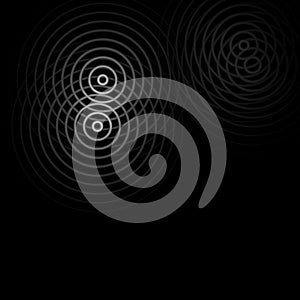 Abstract white rings sound waves effect on black background