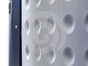 Abstract white server door grill texture background, modern grid light design with copy space