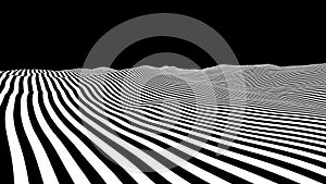 Abstract white striped wavy landscape. Sine line background. Simple ocean horizon op art with.