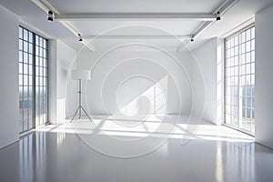Abstract White Studio Room with Light and Shadow