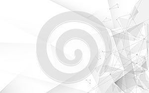 Abstract white tine polygonal with connected lines and dots template. technology, science background. photo
