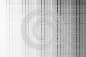 Abstract white tiny square ceramic tiles as texture with grey light gradient, top view, background in modern simple style