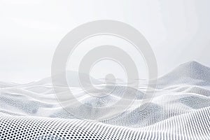 Abstract White Wavy Mesh Landscape Background, Technology and Futuristic Concept, 3D Rendering