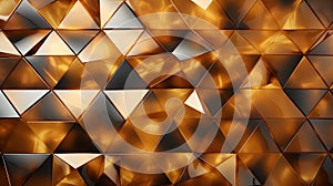 Abstract wide gold metallic texture with geometric triangular 3d triangles