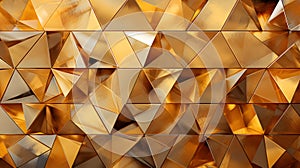 Abstract wide gold metallic texture with geometric triangular 3d triangles