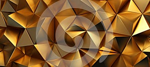 Abstract gold metallic texture with geometric triangular 3d triangles pattern wall background, Generative Ai