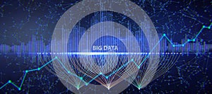 Abstract wide panoramic blue big data background. Technology and digital science concept.