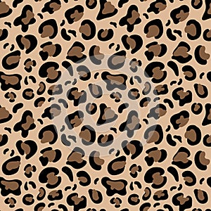 Abstract wild animal skin leopard seamless pattern design on beige background. Jaguar, leopard, cheetah, panther fur, camouflage