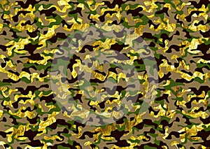 Abstract wild camouflage fabric with gold