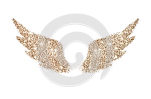 Abstract wings of rose gold glitter on white background - interesting and beautiful element