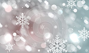 Abstract winter blurred snowflakes background.