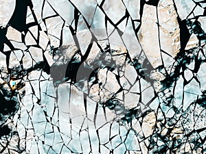 Abstract winter ice background texture of cracked frozen river water surface and floating ice pieces cold snow pattern frozen