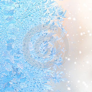 Abstract winter ice patterns on window, Christmas background, cl