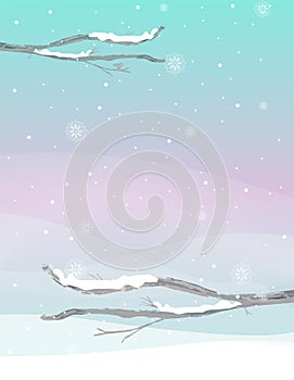 Abstract winter landscape in mint green and purple tones