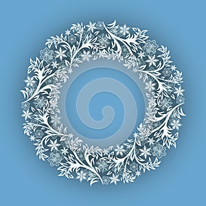 Abstract winter snowflake frame vector template.