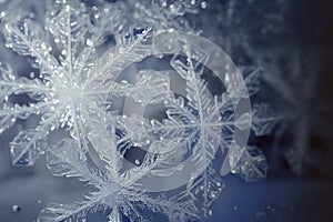 Abstract winter sparkle snowflakes background, shiny ice ornament AI Generated