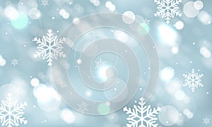 Abstract winter wallpaper with snowflakes, snowfall and glowing elements.