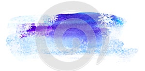 Abstract winter watercolor background snowflakes. blue and purple color blot made with horizontal brush strokes