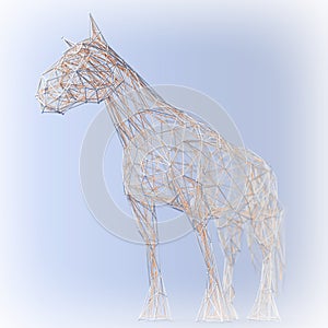 Abstract Wired Low Poly Horse. 3d Rendering