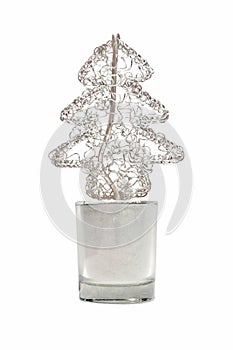 Abstract wired metal christmas tree in small glass